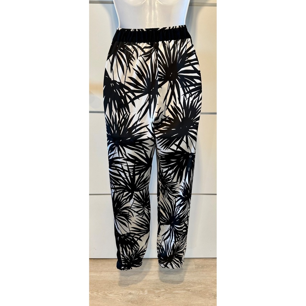 Michael Kors Pants Womens Size 4 Black White Tropical Jogger Drawstring - Picture 4 of 11